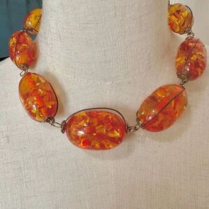 Large chunky amber tone choker necklace